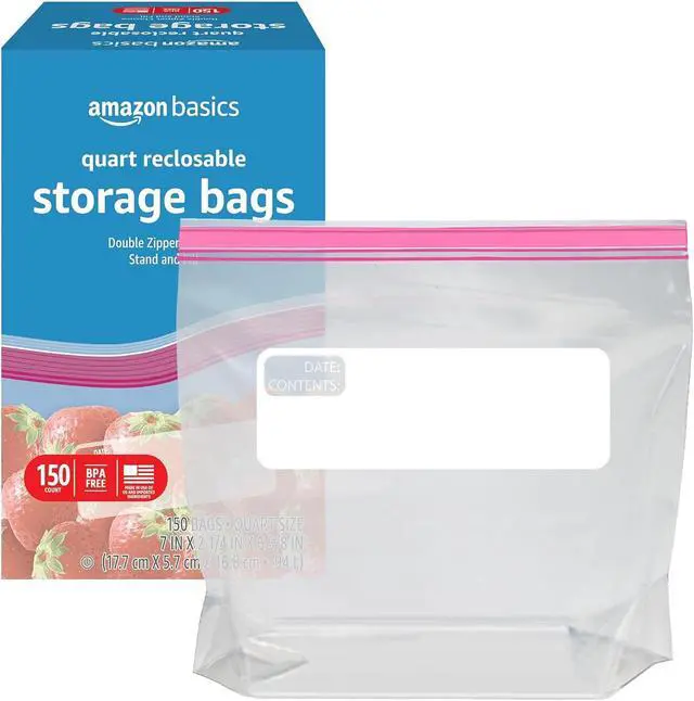 Alt view image 3 of 5 - Amazon Basics Reclosable Quart Food Storage Bags with Double Zipper Seal, BPA Free, 150 Count