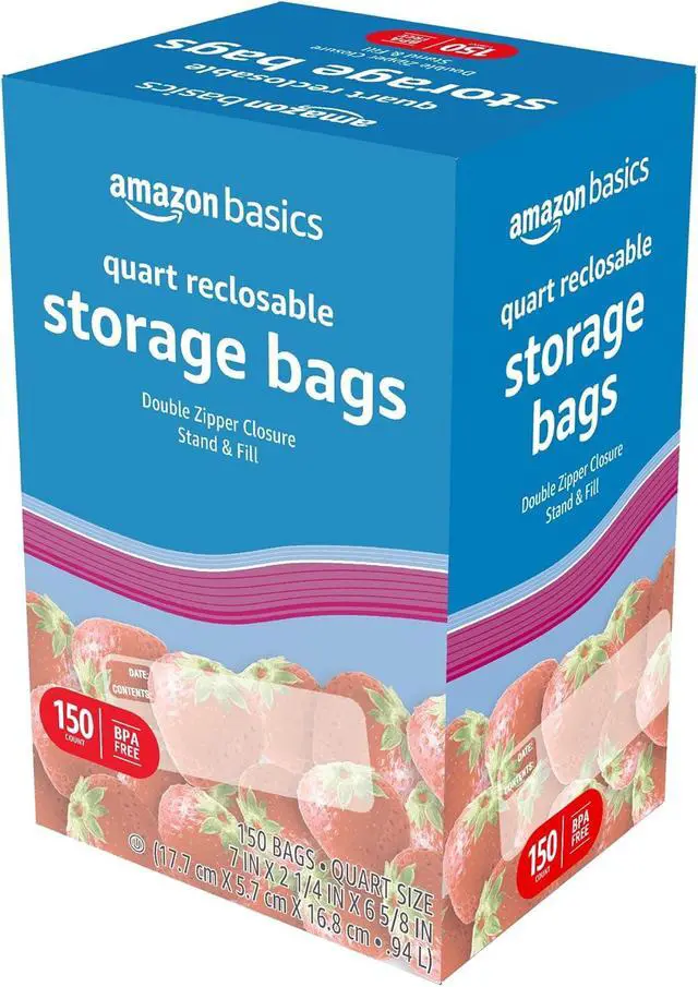 Alt view image 5 of 5 - Amazon Basics Reclosable Quart Food Storage Bags with Double Zipper Seal, BPA Free, 150 Count