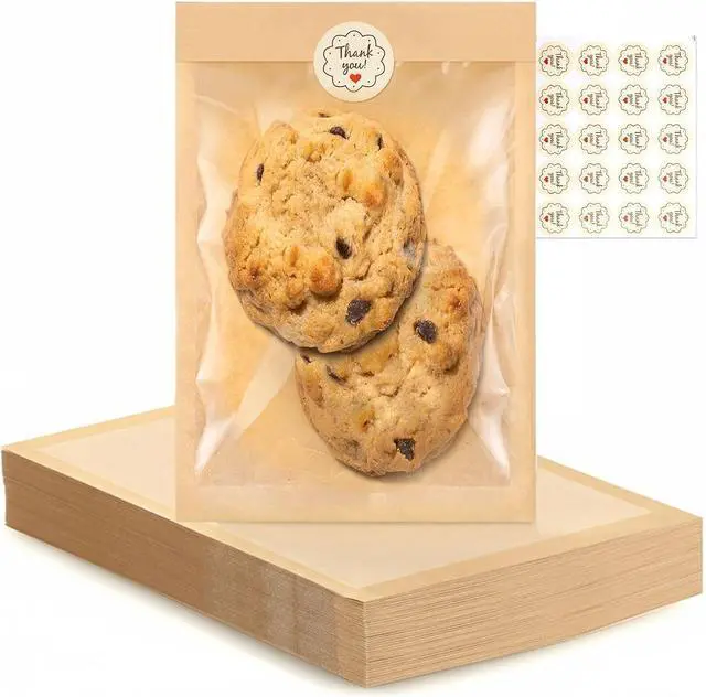 Main image of Cookie Bags with Window, 5.1"x7.5" 100 Pack Paper Bakery Bags