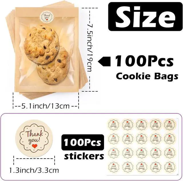 Alt view image 2 of 7 - Cookie Bags with Window, 5.1"x7.5" 100 Pack Paper Bakery Bags