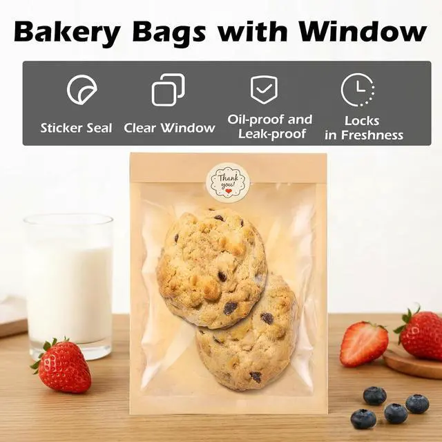 Alt view image 3 of 7 - Cookie Bags with Window, 5.1"x7.5" 100 Pack Paper Bakery Bags