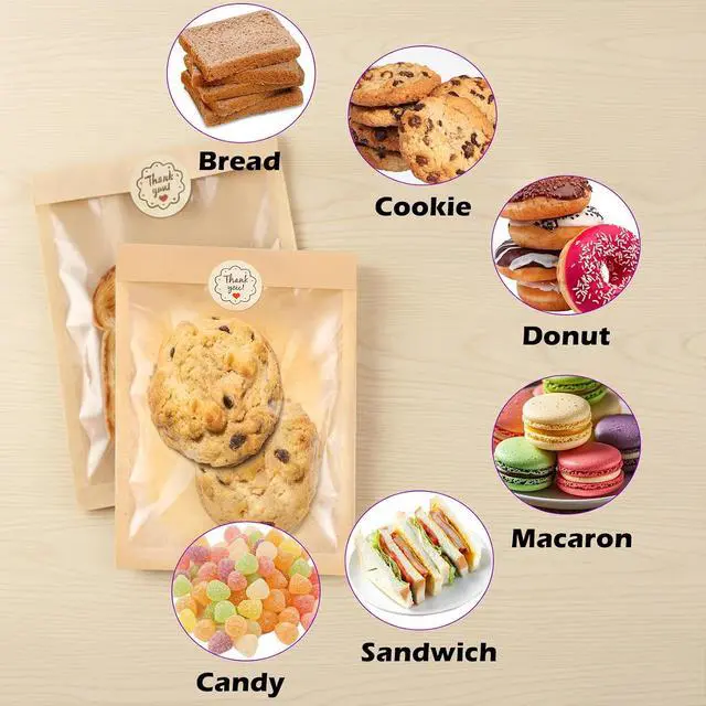 Alt view image 6 of 7 - Cookie Bags with Window, 5.1"x7.5" 100 Pack Paper Bakery Bags