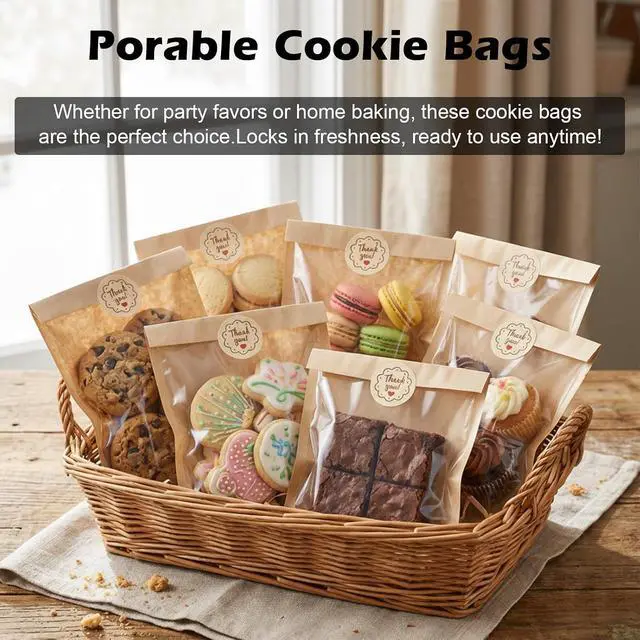 Alt view image 5 of 7 - Cookie Bags with Window, 5.1"x7.5" 100 Pack Paper Bakery Bags