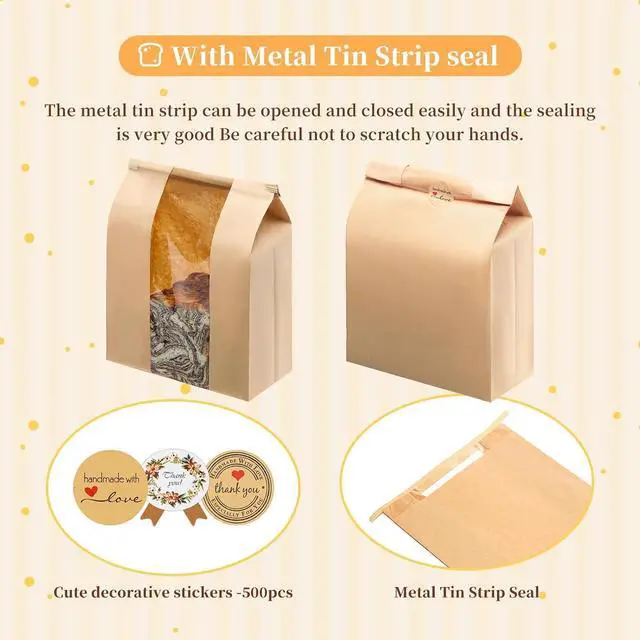Alt view image 2 of 7 - 30 Pack Large Paper Sourdough Bread Bags with Tin Tie Tabs & 120 Stickers
