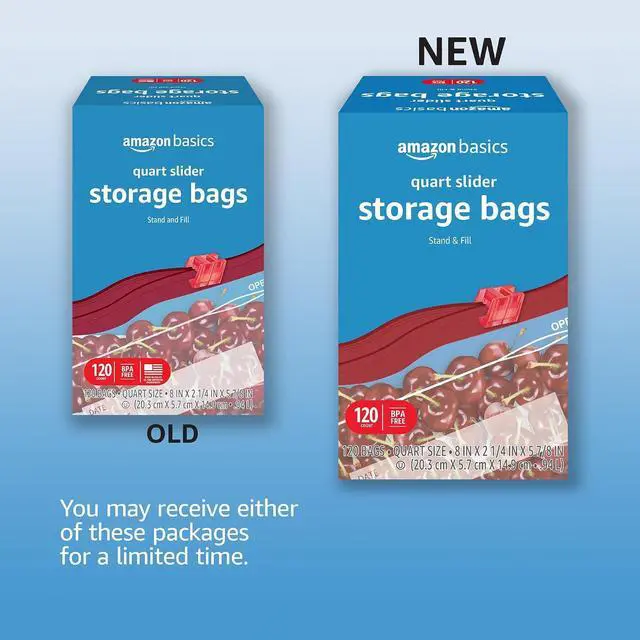 Alt view image 2 of 5 - Amazon Basics Slider Quart Food Storage Bags with Stand-Up Bottom, Easy to Fill, BPA Free, 120 Count (Previously Solimo)
