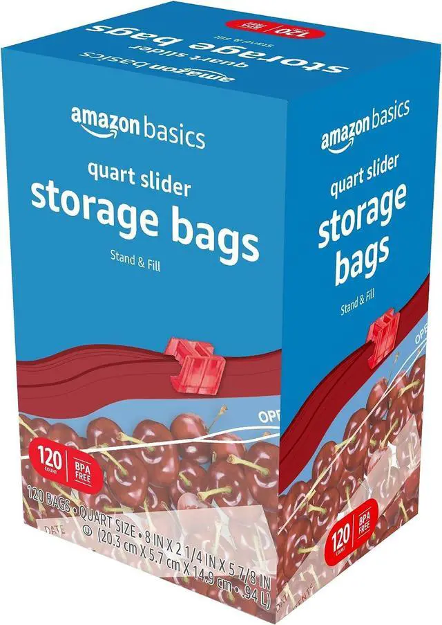 Alt view image 5 of 5 - Amazon Basics Slider Quart Food Storage Bags with Stand-Up Bottom, Easy to Fill, BPA Free, 120 Count (Previously Solimo)