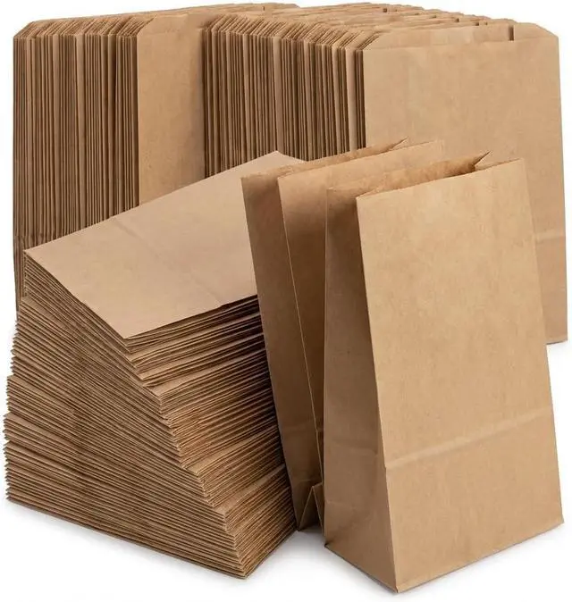 Main image of 4LB Kraft Brown Paper Lunch Bags 100 Count, Lunch Sack 9.75 x 5 x 3 Inches, Disposable Paper Bags Lunch Size for Sandwich, Snacks & Food Service