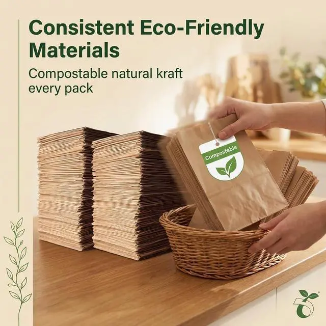 Alt view image 5 of 7 - 4LB Kraft Brown Paper Lunch Bags 100 Count, Lunch Sack 9.75 x 5 x 3 Inches, Disposable Paper Bags Lunch Size for Sandwich, Snacks & Food Service