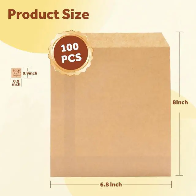 Alt view image 3 of 6 - Volokitx 100 Pack 6x8 Inch Kraft Paper Sandwich Bags with 100 Bear Stickers