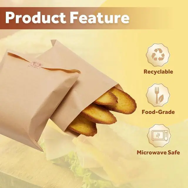 Alt view image 4 of 6 - Volokitx 100 Pack 6x8 Inch Kraft Paper Sandwich Bags with 100 Bear Stickers