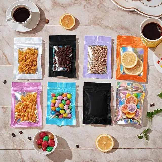 Alt view image 5 of 7 - 100 Pieces Resealable Smell Proof Bags - 4 x 6 Inches Foil Pouch Bags Flat Clear Food Storage Bags Plastic Packaging Foil Mylar Bags for Party Favor Food Storage (Holographic Rainbow Color)