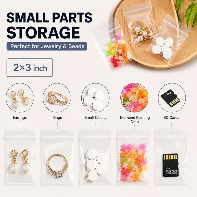 Alt view image 2 of 7 - 400Pcs Small Zip Bags, 2 x 3 Inches Plastic Bag, Jewelry Bags