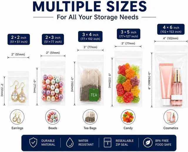 Alt view image 6 of 7 - 400Pcs Small Zip Bags, 2 x 3 Inches Plastic Bag, Jewelry Bags