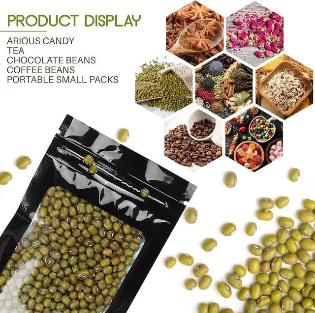 Alt view image 5 of 6 - 120 PCS Smell Proof Mylar Bags Resealable Holographic Packaging Pouch with Clear Window for Food Eyelash Jewelry Candy Electronics Storage, 4 Sizes (Black) (BLACK)