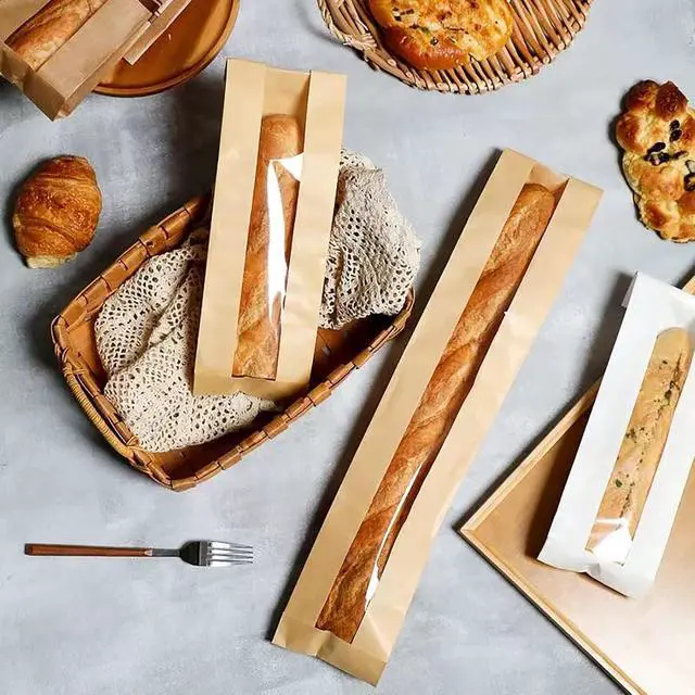 Alt view image 6 of 6 - 40 Pack Baguette Bags,Kraft Paper Long French Bread Bags for Homemade Bread with Clear Front Window(23.5 x 4.3 x 1.6 Inch),Label Seal Sticker Included