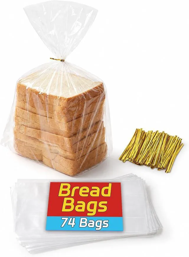 Main image of YovhVon 74 Bread Bags With 100 Twist Ties for Homemade Bread, 2.5 Gallon Bags, Sandwich Bags, Plastic Bags, Storage Bags, Zero BPA, Easy Open, Short-Term Freezer, Give as Gift, Clear