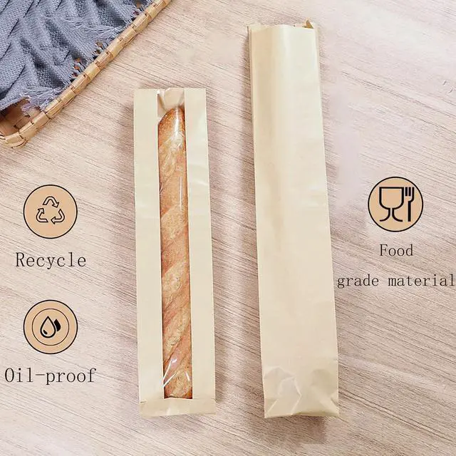 Alt view image 5 of 6 - 40 Pack Baguette Bags,Kraft Paper Long French Bread Bags for Homemade Bread with Clear Front Window(23.5 x 4.3 x 1.6 Inch),Label Seal Sticker Included