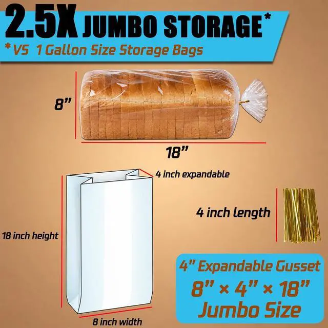 Alt view image 4 of 7 - YovhVon 74 Bread Bags With 100 Twist Ties for Homemade Bread, 2.5 Gallon Bags, Sandwich Bags, Plastic Bags, Storage Bags, Zero BPA, Easy Open, Short-Term Freezer, Give as Gift, Clear