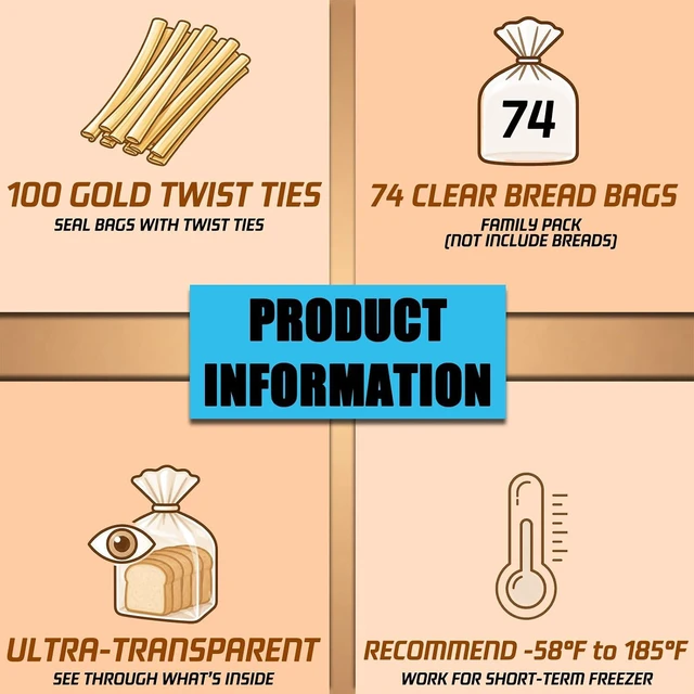 Alt view image 6 of 7 - YovhVon 74 Bread Bags With 100 Twist Ties for Homemade Bread, 2.5 Gallon Bags, Sandwich Bags, Plastic Bags, Storage Bags, Zero BPA, Easy Open, Short-Term Freezer, Give as Gift, Clear