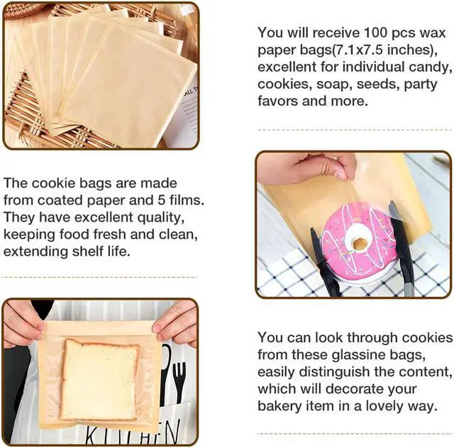 Alt view image 3 of 7 - 100 Pcs Bakery Bags with Window, 7.1 x 7.5 Inches