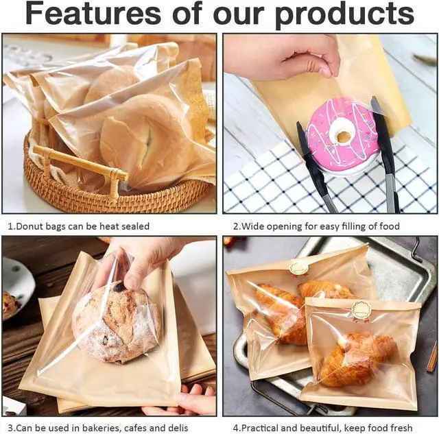 Alt view image 4 of 7 - 100 Pcs Bakery Bags with Window, 7.1 x 7.5 Inches