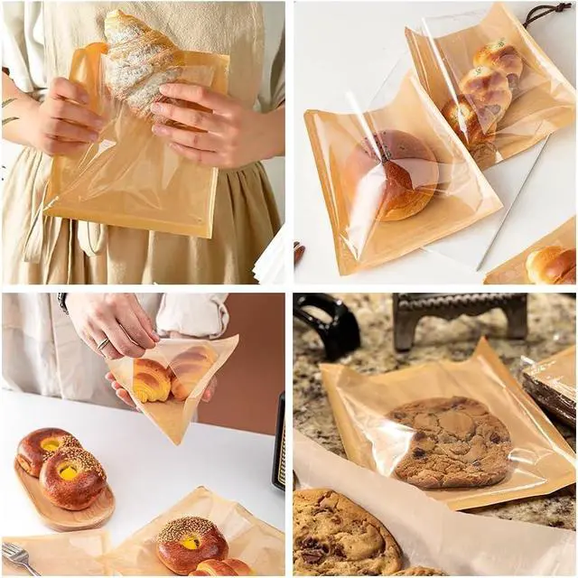 Alt view image 5 of 7 - 100 Pcs Bakery Bags with Window, 7.1 x 7.5 Inches