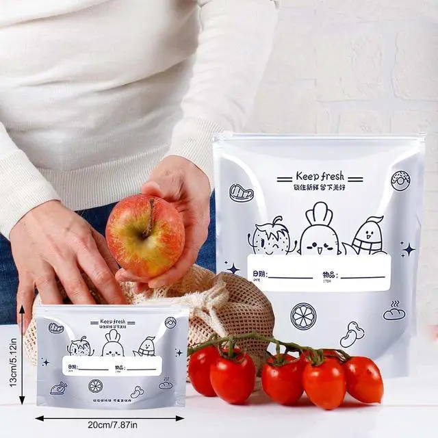 Alt view image 2 of 6 - Aluminum Foil Sealable Storage Bags - Freezer Bags, Resealable Stand Up Pouches for Fresh Keeping, with Label, Zip Lock, Suitable for Vegetable, Fruit, Meat, and More,3 Size (15)