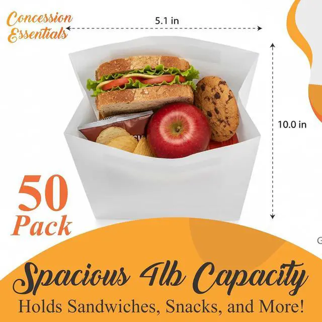 Alt view image 2 of 7 - Concession Essentials White Paper Lunch Bags, 4lb Capacity, Holiday Cookie Bags, 50 Count Pack
