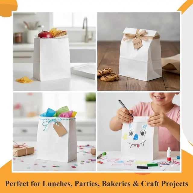 Alt view image 7 of 7 - Concession Essentials White Paper Lunch Bags, 4lb Capacity, Holiday Cookie Bags, 50 Count Pack