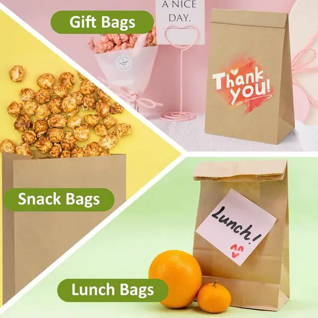 Alt view image 4 of 7 - SHOPDAY 100 Pack Brown Kraft Paper Lunch Bags, 4lb Capacity, 5x2.95x9.45 Inches, Fold Top, Disposable, Brown