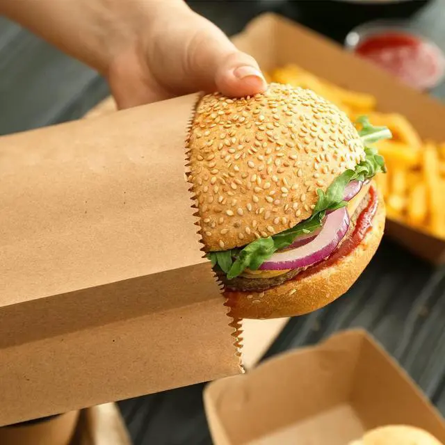 Alt view image 6 of 7 - SHOPDAY 100 Pack Brown Kraft Paper Lunch Bags, 4lb Capacity, 5x2.95x9.45 Inches, Fold Top, Disposable, Brown