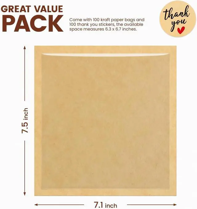 Alt view image 2 of 7 - 100 Pack Cookie Bags with Seal, 7.1x7.5 Inch Heat Sealable Bakery Bags with Window Grease Resistant Paper Packaging Sleeves for Bake Sale Bagel, Cake Slice, Sandwich, Donut, Pastry