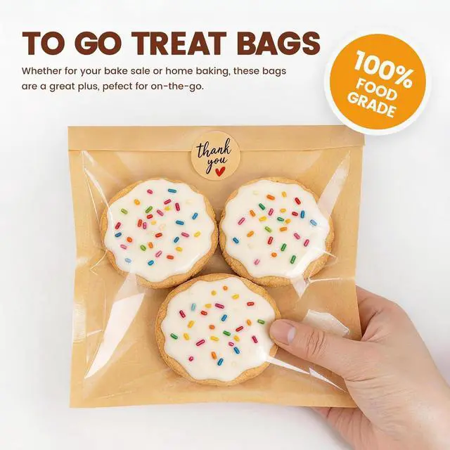 Alt view image 5 of 7 - 100 Pack Cookie Bags with Seal, 7.1x7.5 Inch Heat Sealable Bakery Bags with Window Grease Resistant Paper Packaging Sleeves for Bake Sale Bagel, Cake Slice, Sandwich, Donut, Pastry