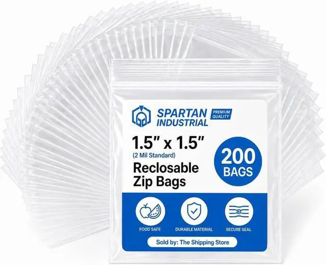 Main image of 1.5 X 1.5 (200 Count) 2 Mil Clear Reclosable Zip Plastic Poly Bags