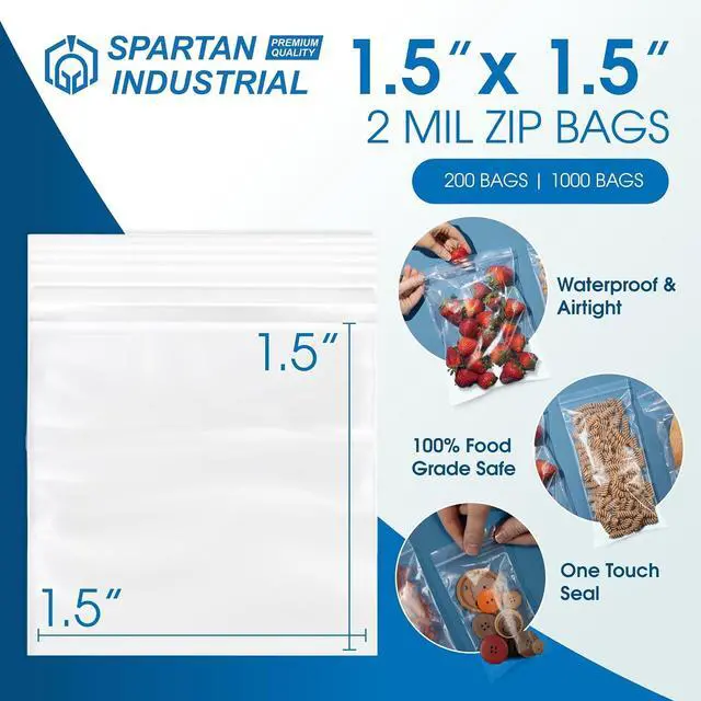 Alt view image 2 of 6 - 1.5 X 1.5 (200 Count) 2 Mil Clear Reclosable Zip Plastic Poly Bags