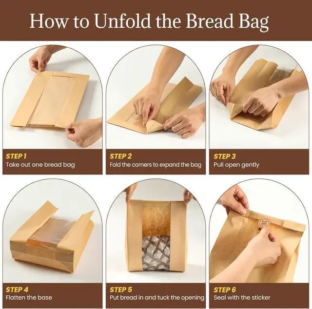 Alt view image 3 of 7 - AOZITA 100 Pack Paper Bread Bags for Homemade, Bread Bags with Window for Sourdough Bread Storage, 13.7x8.3x3.5 Inch, Includes Seal Stickers