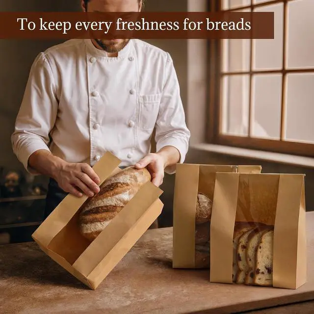 Alt view image 4 of 7 - AOZITA 100 Pack Paper Bread Bags for Homemade, Bread Bags with Window for Sourdough Bread Storage, 13.7x8.3x3.5 Inch, Includes Seal Stickers