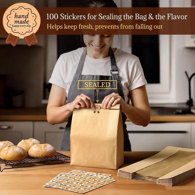 Alt view image 5 of 7 - AOZITA 100 Pack Paper Bread Bags for Homemade, Bread Bags with Window for Sourdough Bread Storage, 13.7x8.3x3.5 Inch, Includes Seal Stickers