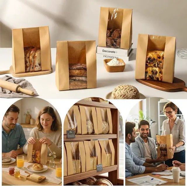 Alt view image 7 of 7 - AOZITA 100 Pack Paper Bread Bags for Homemade, Bread Bags with Window for Sourdough Bread Storage, 13.7x8.3x3.5 Inch, Includes Seal Stickers