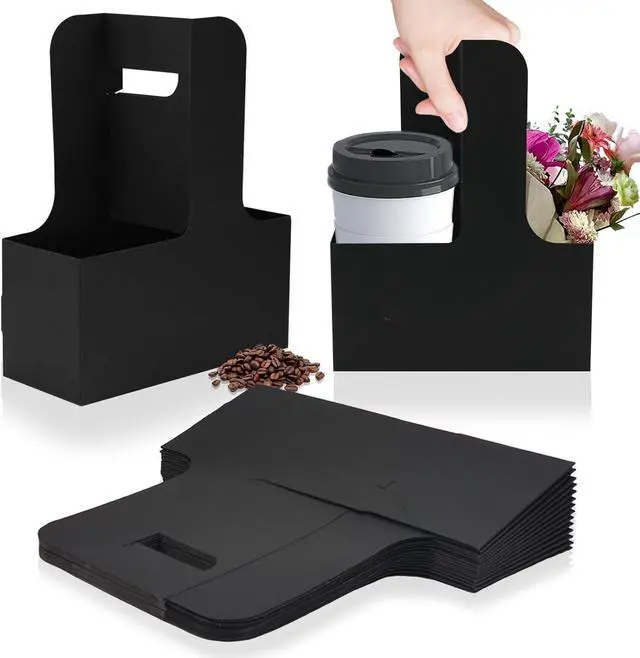 Main image of 2 Cup Disposable Drink Carrier for Delivery with Handle,15 Count Black Paperboard Cup Holder,Cup Carriers for Hot or Cold Drinks,Coffee Carrier, Food Delivery,Take Out Cup Carriers (Black, 15 PCs)