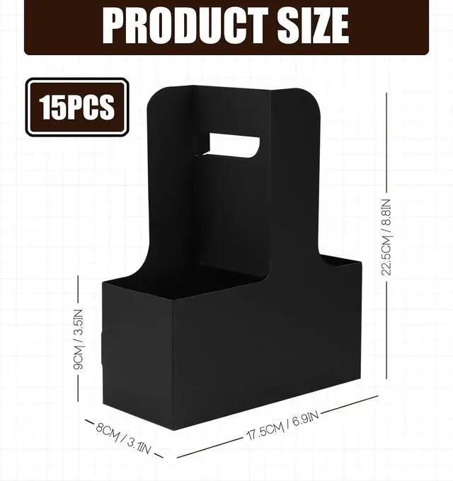 Alt view image 2 of 7 - 2 Cup Disposable Drink Carrier for Delivery with Handle,15 Count Black Paperboard Cup Holder,Cup Carriers for Hot or Cold Drinks,Coffee Carrier, Food Delivery,Take Out Cup Carriers (Black, 15 PCs)