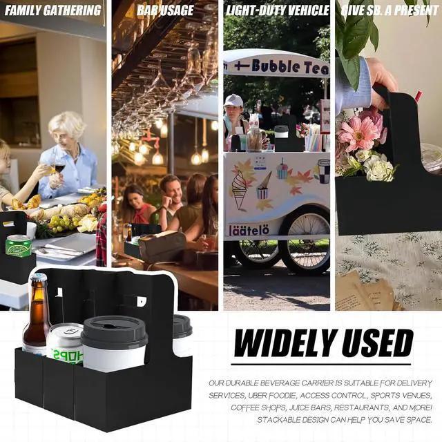 Alt view image 6 of 7 - 2 Cup Disposable Drink Carrier for Delivery with Handle,15 Count Black Paperboard Cup Holder,Cup Carriers for Hot or Cold Drinks,Coffee Carrier, Food Delivery,Take Out Cup Carriers (Black, 15 PCs)