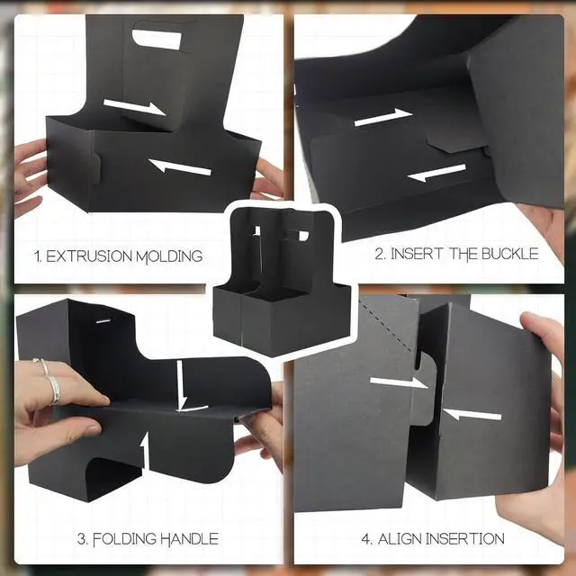 Alt view image 4 of 7 - 2 Cup Disposable Drink Carrier for Delivery with Handle,15 Count Black Paperboard Cup Holder,Cup Carriers for Hot or Cold Drinks,Coffee Carrier, Food Delivery,Take Out Cup Carriers (Black, 15 PCs)