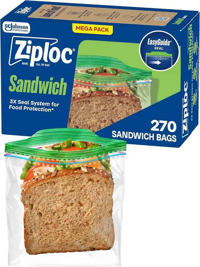 Main image of Ziploc Sandwich and Snack Bags, Easy Open and Close, Plastic Food Storage Bags, 270 Bags Total