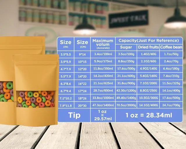 Alt view image 4 of 6 - Premium 5 PCS Stand-Up Ziplock Kraft Pouches (4.7 x 7.9 inch) Resealable Food Storage Bags with Clear Window for Snacks, Coffee, Candy Reusable, Leakproof, Eco-Friendly