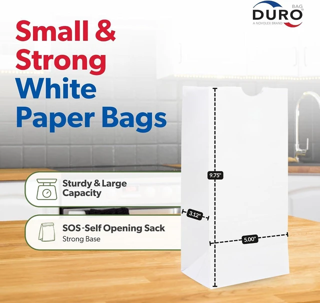 Alt view image 4 of 7 - DURO 4# White Paper Lunch Bags, 5 x 3.12 x 9.75 In, 100 Ct