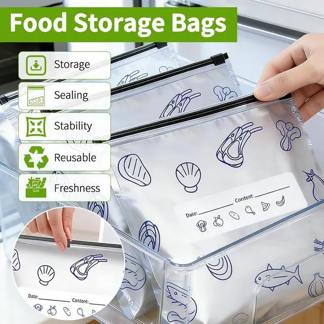 Alt view image 3 of 7 - (30PCS, 3 Size) Reusable Aluminum Foil Sealable Storage Bags,Resealable Vacuum Zipper Pouches for Food, Stand Up Foil Sealable Bags with Label and Zip Lock for Vegetable Fruit Meat