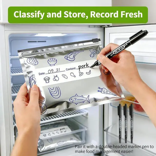 Alt view image 4 of 7 - (30PCS, 3 Size) Reusable Aluminum Foil Sealable Storage Bags,Resealable Vacuum Zipper Pouches for Food, Stand Up Foil Sealable Bags with Label and Zip Lock for Vegetable Fruit Meat