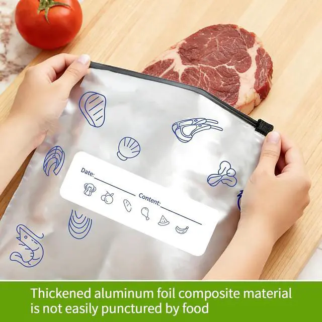 Alt view image 5 of 7 - (30PCS, 3 Size) Reusable Aluminum Foil Sealable Storage Bags,Resealable Vacuum Zipper Pouches for Food, Stand Up Foil Sealable Bags with Label and Zip Lock for Vegetable Fruit Meat