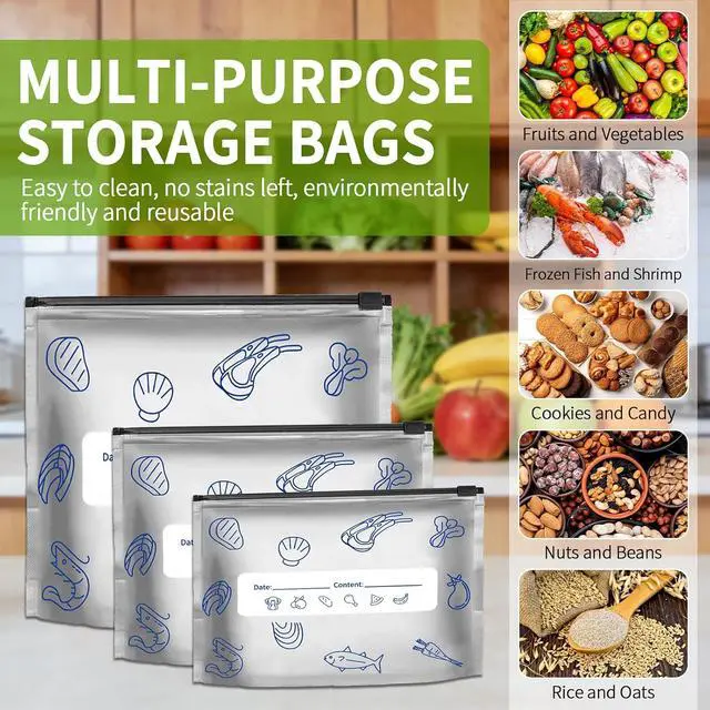 Alt view image 6 of 7 - (30PCS, 3 Size) Reusable Aluminum Foil Sealable Storage Bags,Resealable Vacuum Zipper Pouches for Food, Stand Up Foil Sealable Bags with Label and Zip Lock for Vegetable Fruit Meat